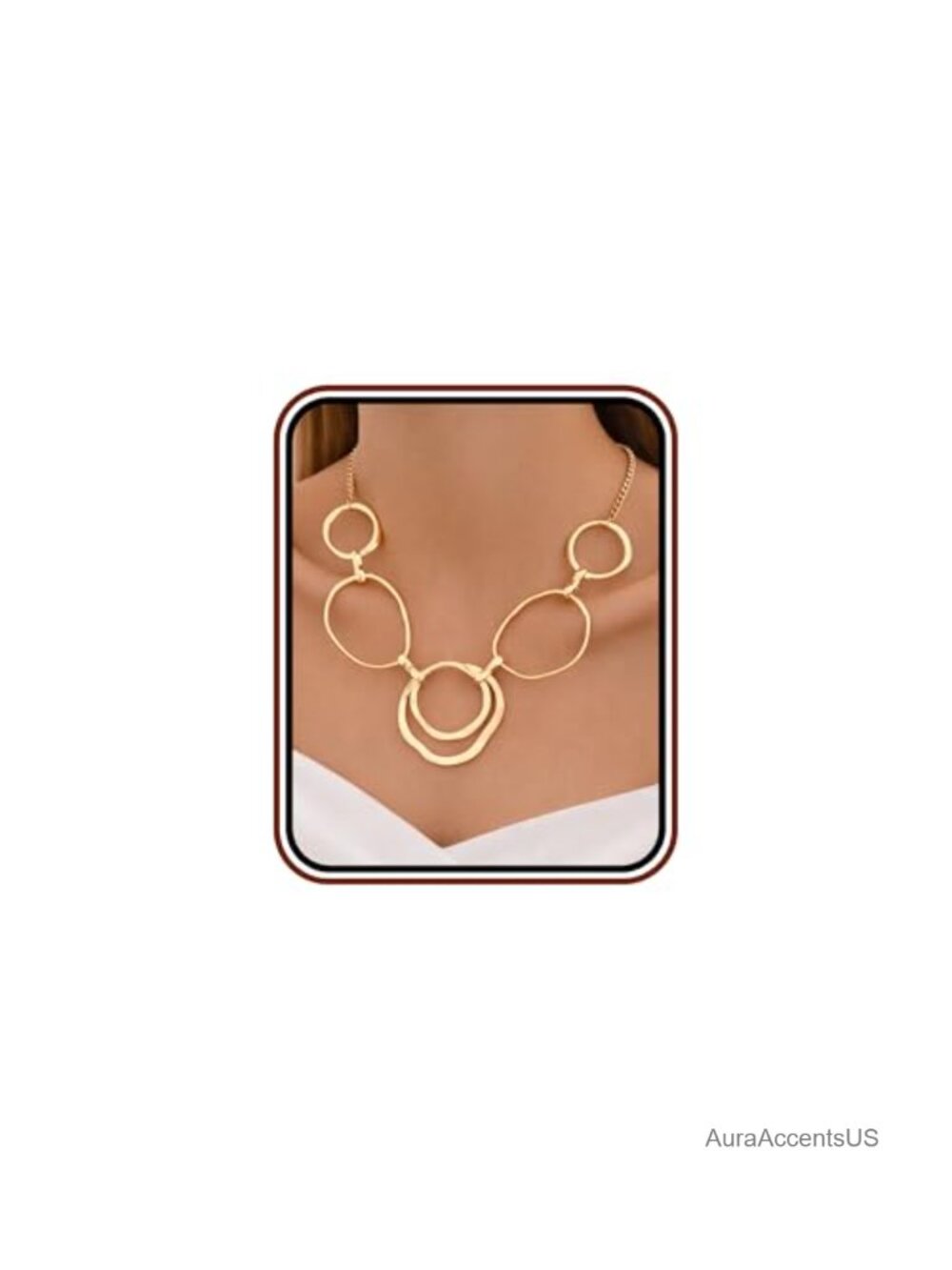 Chunky Gold Statement Necklace Geometric Circle Link Collar Bold Fashion Jewelry